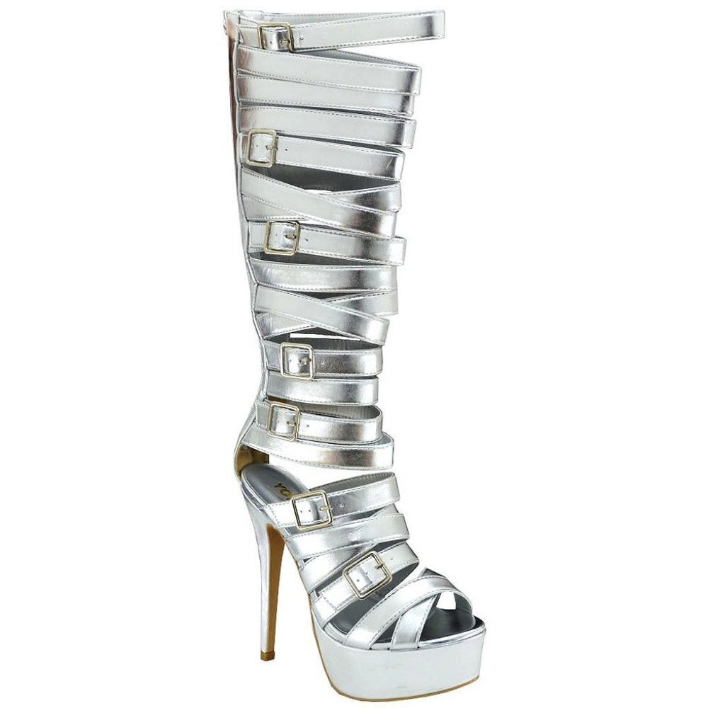 Yoki Women’s THE ONE IN CHARGE Gladiator Platform Heels, Silver ( BRAND NEW !!!